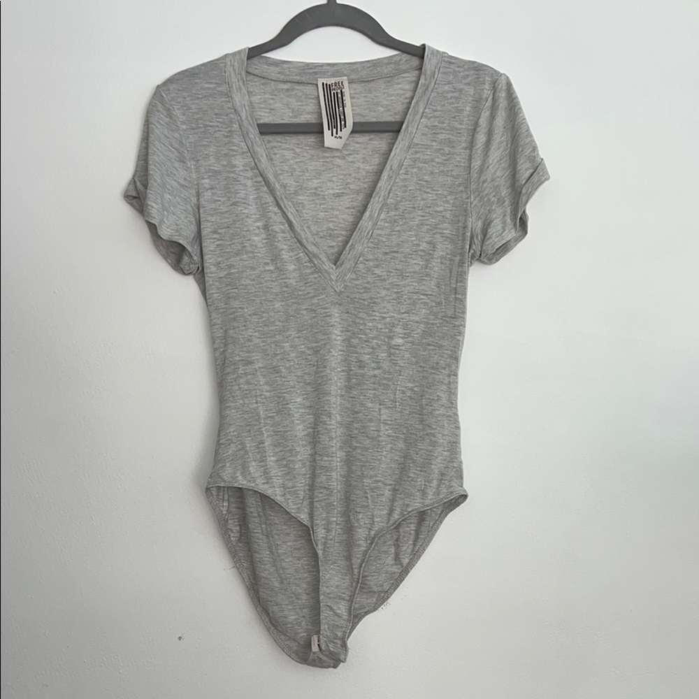 Free People Gray V-Neck Women's Top